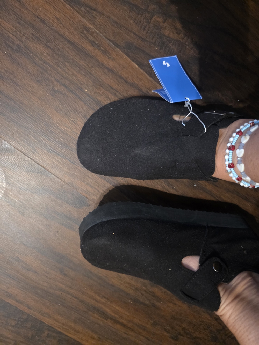 Black Suede Slip-On Clogs with Strap